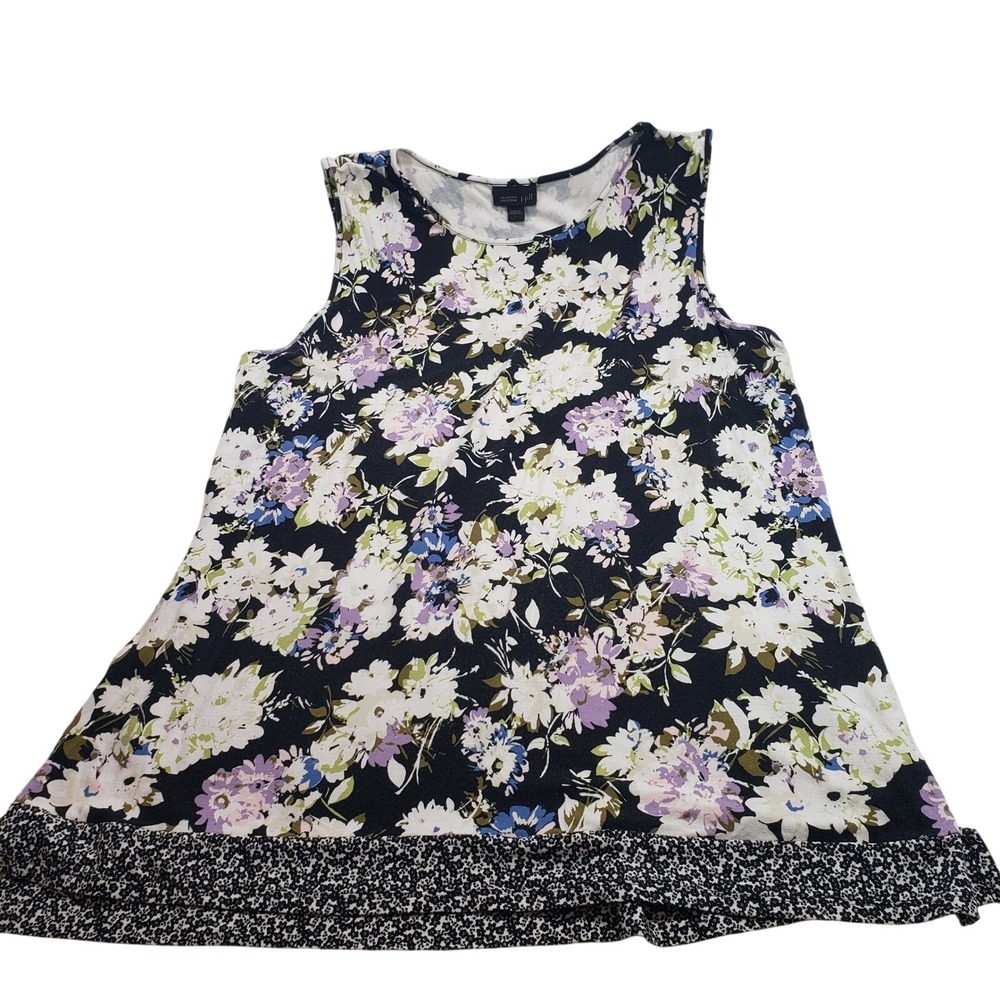 J. Jill Womens Wearever Floral Sleeveless Tank Top‎ Large Navy Multi